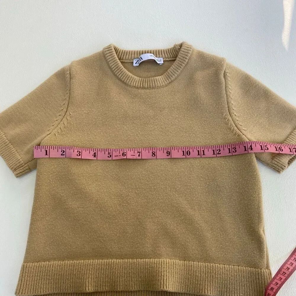 Zara Tan Short Sleeve Knit Sweater Top Women’s Medium - Picture 4 of 5
